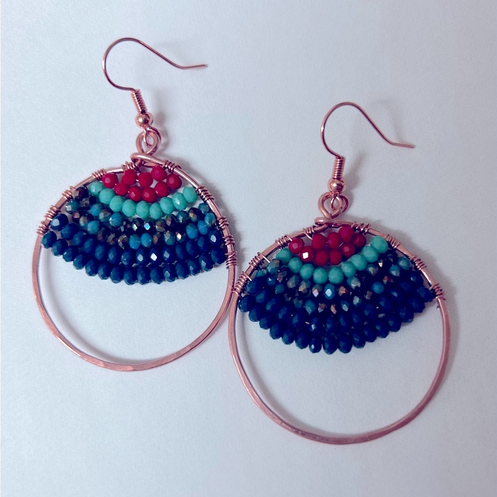 Handmade Copper beaded hoops